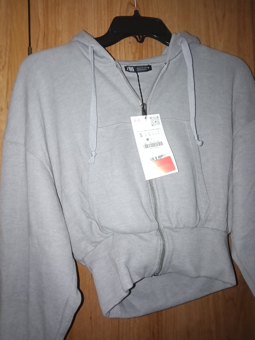 ZARA Light Gray Hooded Zip Sweatshirt